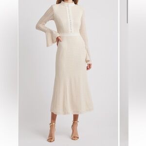 Ellliatt Kailee Texture Long Sleeve Midi Dress Ivory M